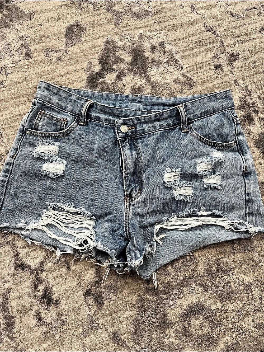 SHEIN Distressed Denim Jean Shorts Blue Size L